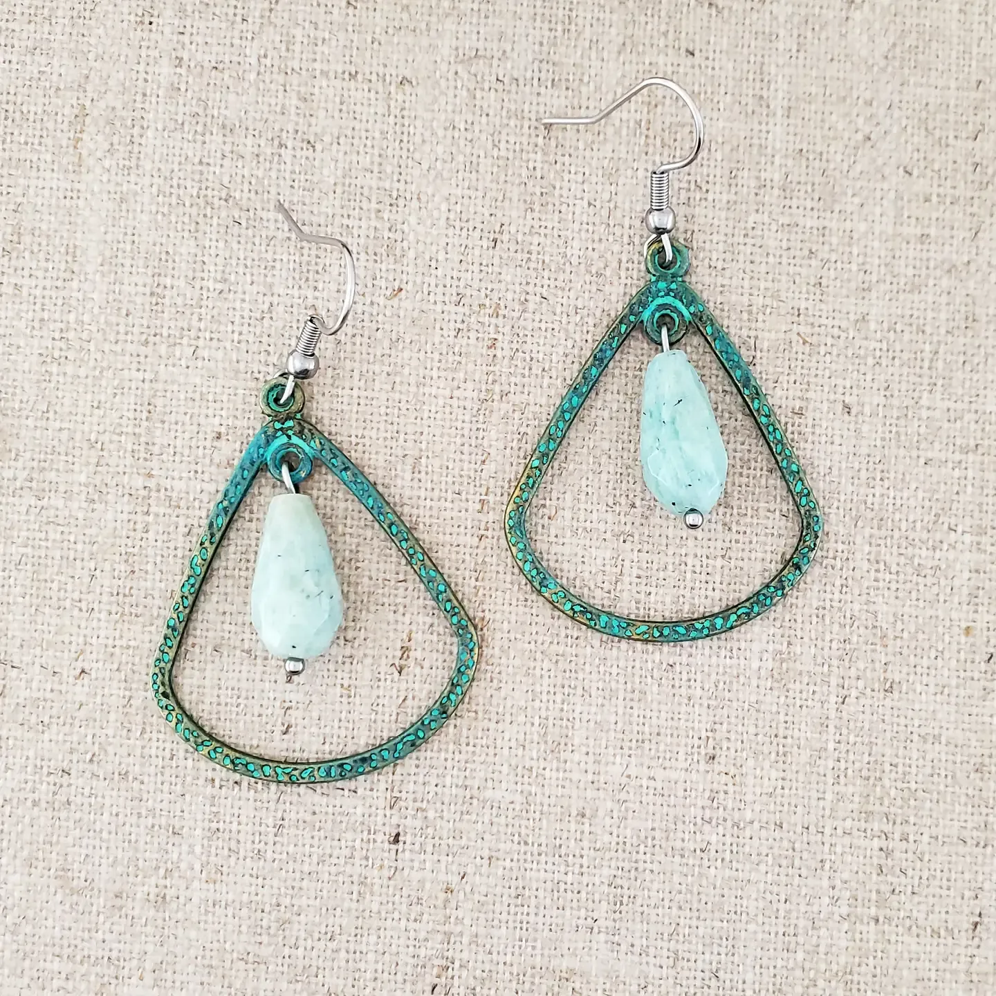 Brass Amazonite Drop Paint Patina Earrings