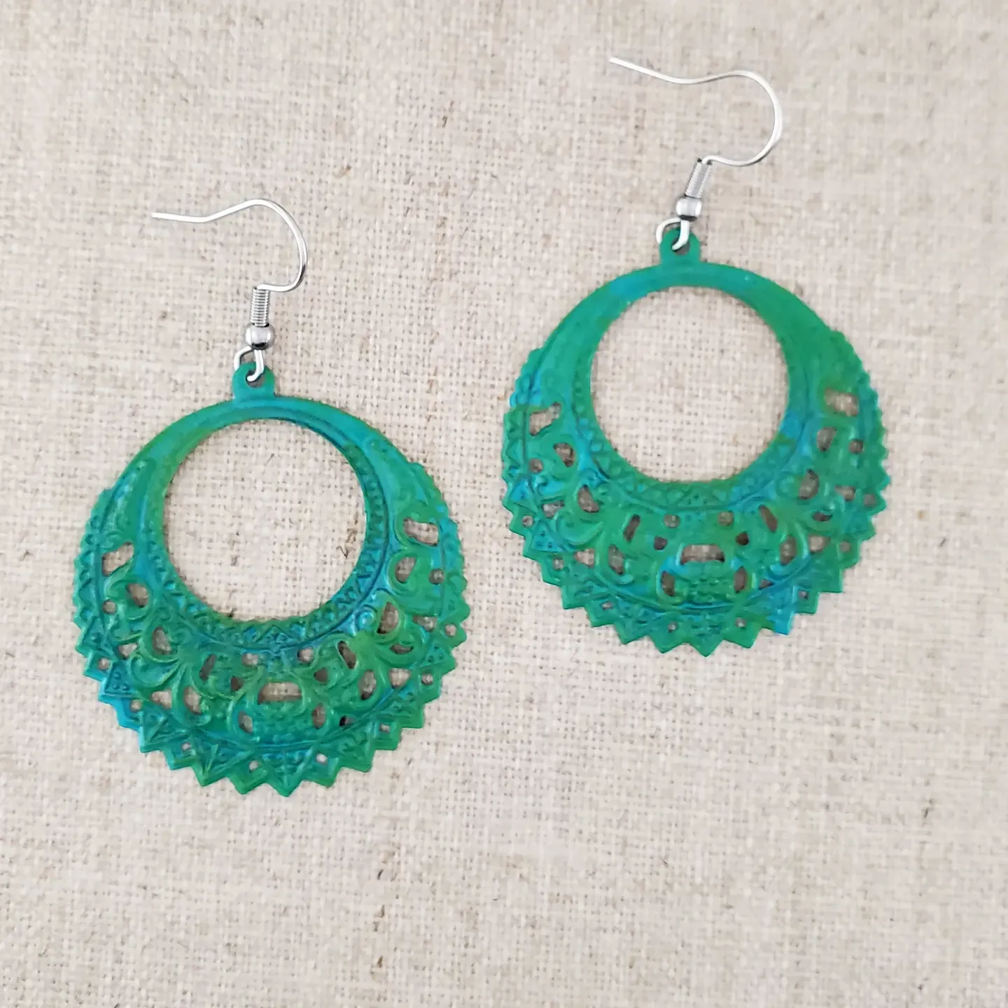 Brass Filigree Gogo Paint Patina Earrings