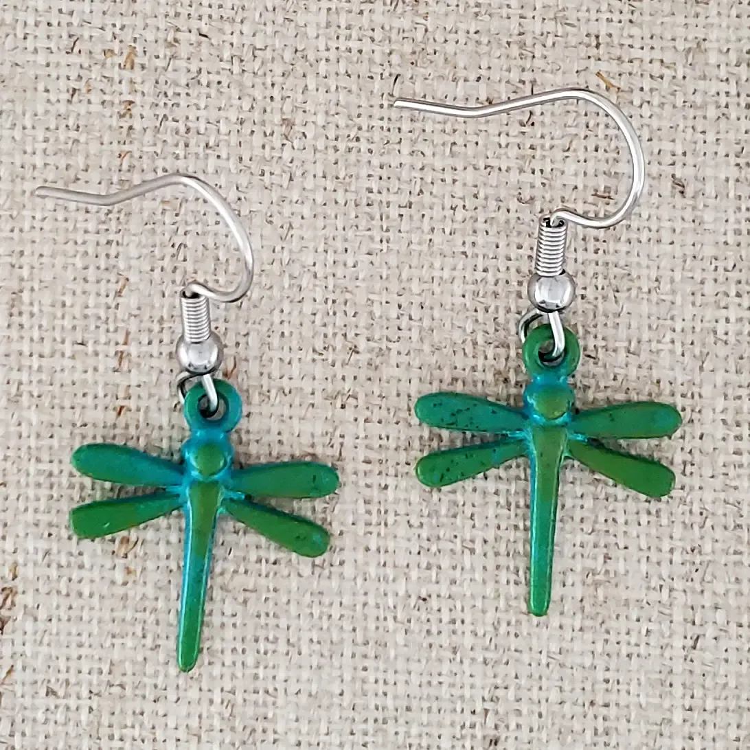 Brass Dragonfly Paint Patina Earrings