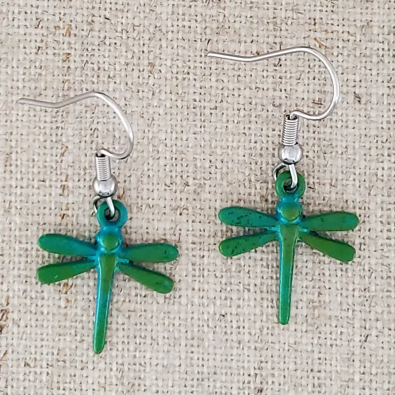 Brass Dragonfly Paint Patina Earrings