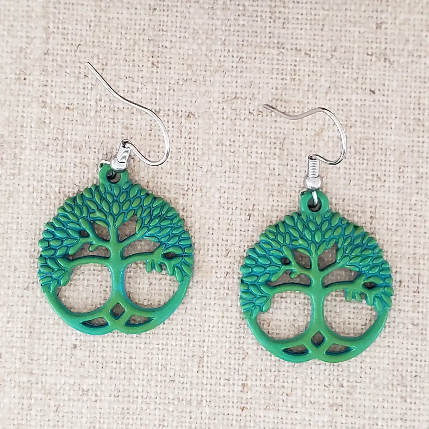 Brass Tree of Life with Leaves Patina Earrings