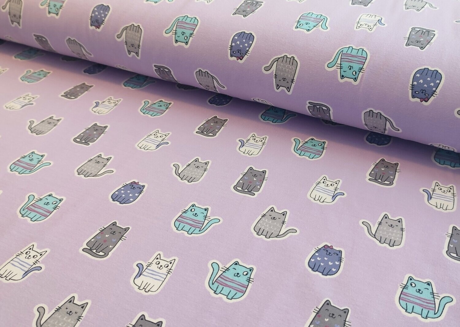 Baumwoll Jersey Katzen lila