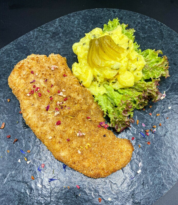 Schweineschnitzel mit Kartoffelsalat für 10 Personen