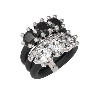 Women’s Fashion Rings Le Corone, TRILOGY LUXURY, adjustable silicone bands, 925 sterling silver, CZ stones