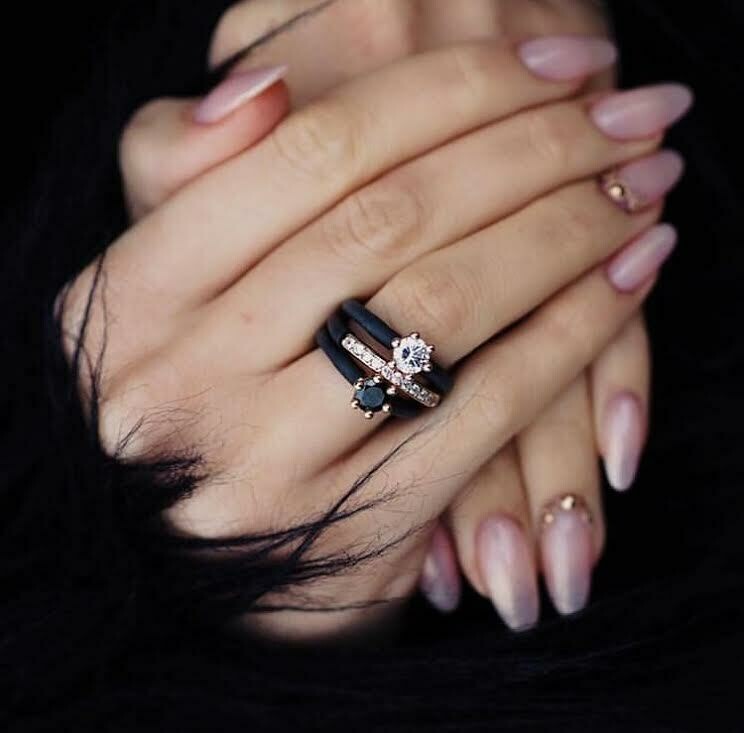 925 silver,rose gold, Intrigo RING, white, black Cubic Zirconia stone, adjustable silicone band, Made in Italy - LE CORONE
