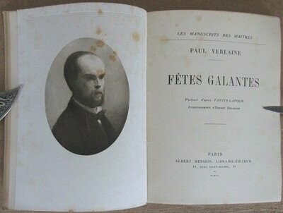 VERLAINE, Paul. Les Manuscrits des Maîtres : Fêtes Galantes - Portrait d'après Fantin-Latour