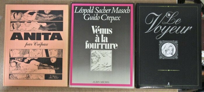 GUIDON CREPAX + CHRIS. Lot de 3 Bandes Dessinées pour Adultes : Anita + Vénus à la Fourrure + Le Voyeur