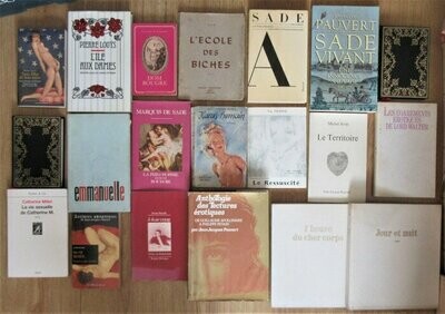 CURIOSA ]. LOT de 20 livres : Trois Filles de leur Mère + L'Ile aux Dames + Histoire de Dom Bougre + L'Ecole des Biches + Contes Licencieux + Emmanuelle + Le Beau Voyage + Jour et Nuit + Anthologie ..