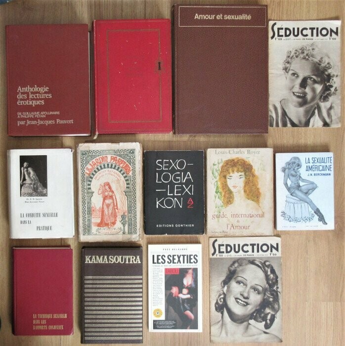 CURIOSA ]. LOT de 12 ouvrages: Sexologia-Lexikon + Jardin Parfumé + Guide l'Amour + Dictionnaire des Oeuvres Erotiques + Conduite Sexuelle dans la Pratique + Technique Sexuelle + Sexties + Kama Soutra