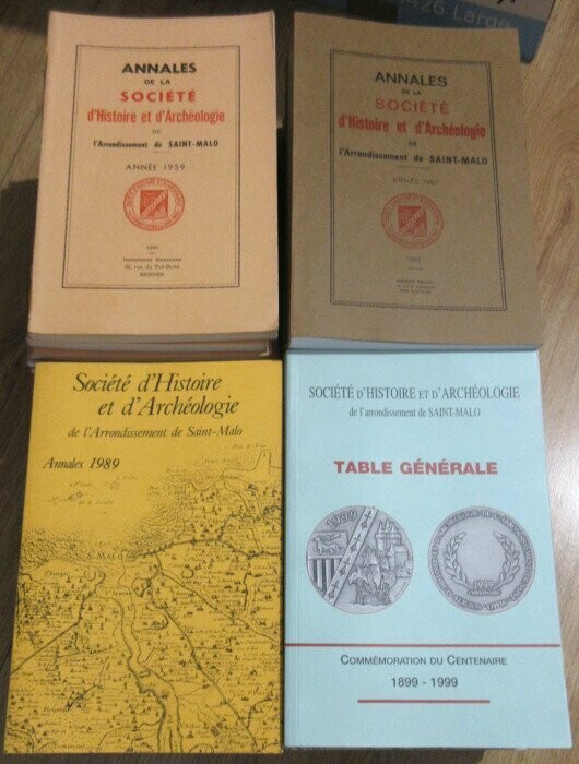 S.H.A.A.S.M. Annales de la Société d'Histoire et d'Archéologie de l'Arrondissement de Saint-Malo : Années 1959 à 2000 soit 38 volumes sur 42 + Table Générale Commémoration du Centenaire 1899-1999