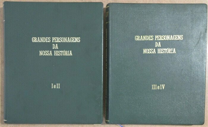 BUARQUE DE HOLANDA, Sergio (dir.). Grandes Personagens da Nossa Historia [incl. Mapas Historicos Brasileiros ]. Tomes I-IV en 2 volumes reliés : 51 fascicules [sur 56 (?)]