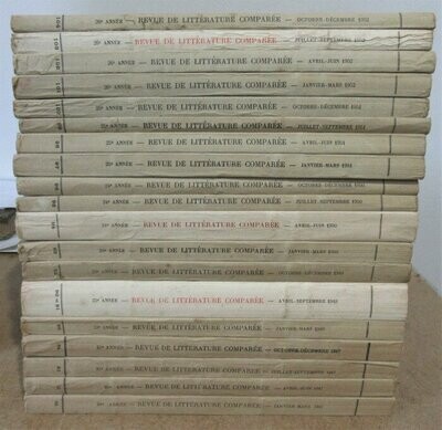 CARRE, J.-M. & M. BATAILLON (dirs.). Revue de Littérature Comparée : 5 années complètes en 15 volumes : 1947 (n°81 à 84) et 1949 à 1952 (n°89 à 104)