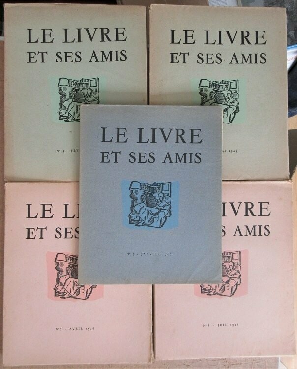 MASSONNET, Paul (ed.). Le Livre et ses Amis : Revue mensuelle de l'art du livre : Deuxième Année (1946) 
Lot de 5 numéros : n°3 (janvier) - 4 (février) - 5 (mars) - 6 (avril) - 8 (juin)