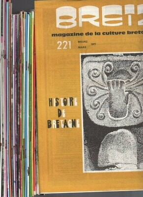 GICQUEL, Yvonig (ed.). Breizh : Magazine de la Culture Bretonne : Lot de 29 numéros de mars 1977 à mai 1982 : n°221-237 ; 239-242 ; 246 ; 252 ; 257-258 ; 264 ; 269 ; 271 ; 277