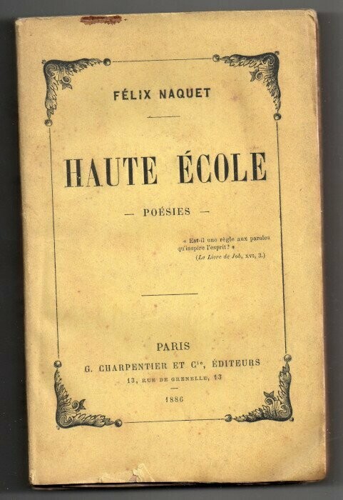 NAQUET, Félix. Haute Ecole - Poésies