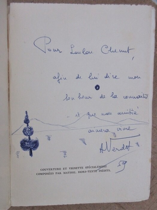 ​VERDET, André. Prestiges de Matisse Précédé de Visite à Matisse - Entretiens avec Matisse avec 14 hors texte dont 3 en couleurs couverture spécialement composée par Matisse