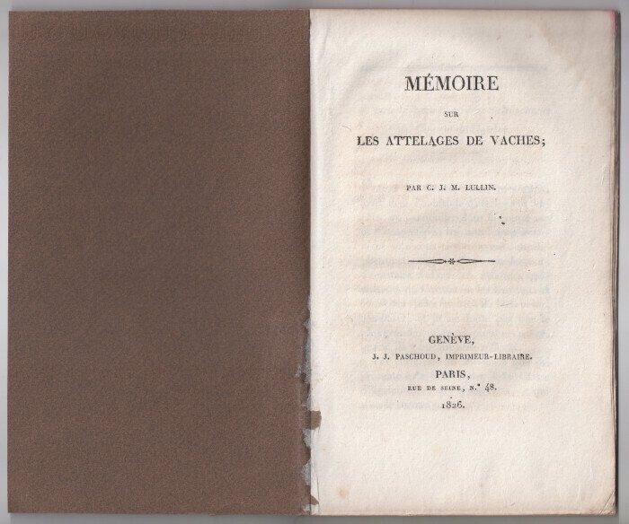 LULLIN, C. J. M. Mémoire sur les Attelages de Vaches