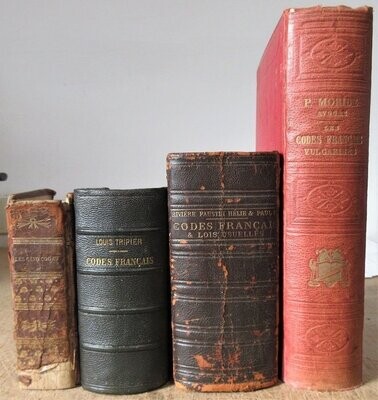 TRIPIER, Louis + H. F. RIVIERE + P. MORIDE. LOT DE 4 CODES FRANCAIS : 1. Les Cinq Codes nouvelle édition entièrement conforme à l'édition de l'Imprimerie Royale [ca 1820] 2. Les Codes Français (1877)