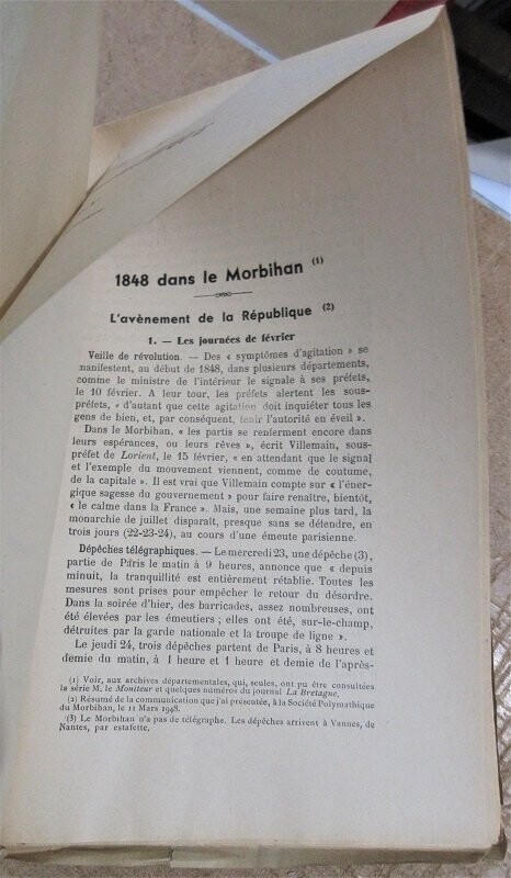 CORGNE, Eugène. 1848 dans le Morbihan  [Incl. dans le Bulletin de la Société Polymathique du Morbihan : Années 1948 : Mémoires ]