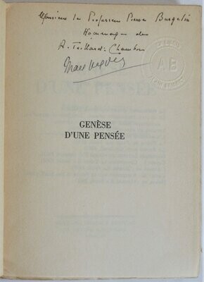 ​TEILHARD DE CHARDIN, Pierre. Genèse d'une Pensée : Lettres 1914-1919 présentées par Alice Teillard-Chambon et Max Henri Begouen et précédées d'une Introduction de Claude Aragonnès