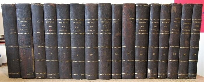 LAHARPE, J. F. [& J.-B. EYRIES (ed.) ]. Abrégé de l'Histoire Générale des Voyages : 21 volumes [sur 24] 
Tomes 1-2 ; 6-24 [ Afrique - Asie - Amérique - Voyages du Capitaine Cook ]