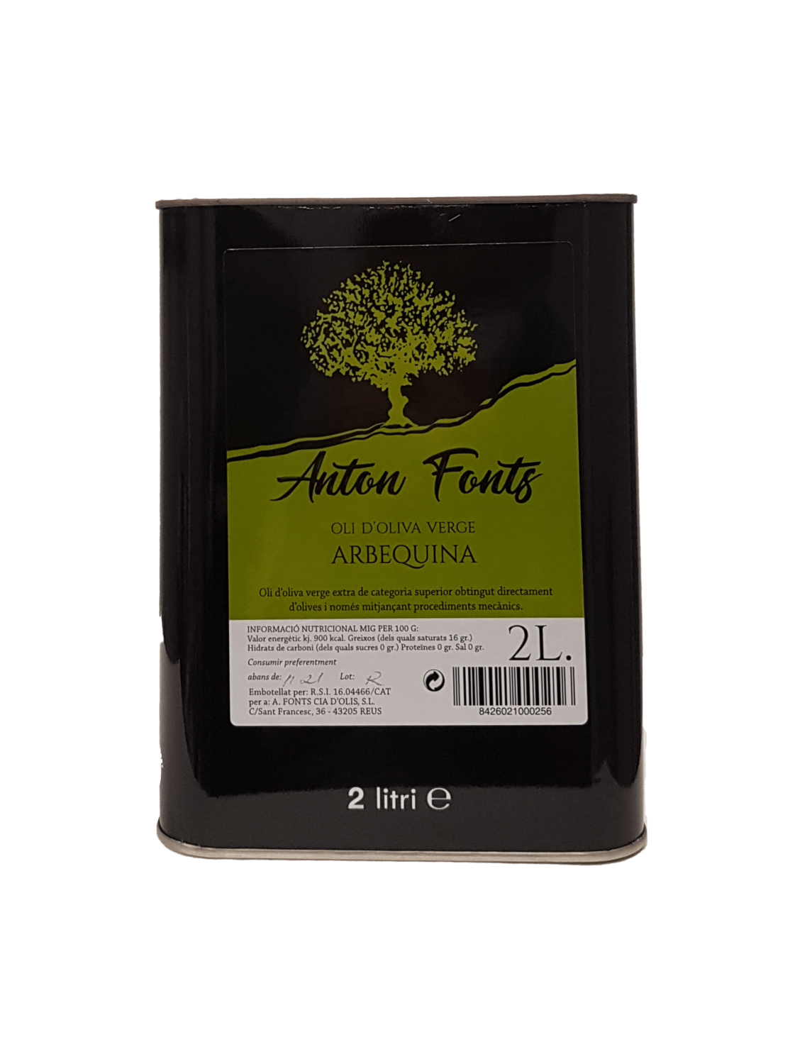 Bidon 2 litres (L) d'huile d'olive extra vierge