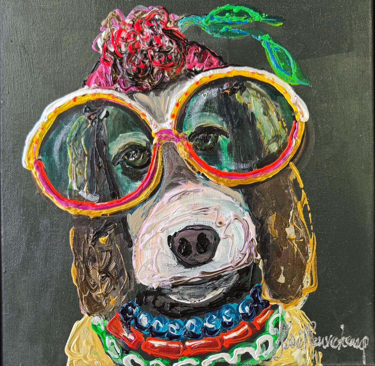 Dog with green glasses Dog with green glasses