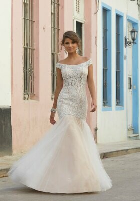 Form Fitting Mermaid Prom Dress With Beaded Lace Bodice And Tulle Skirt