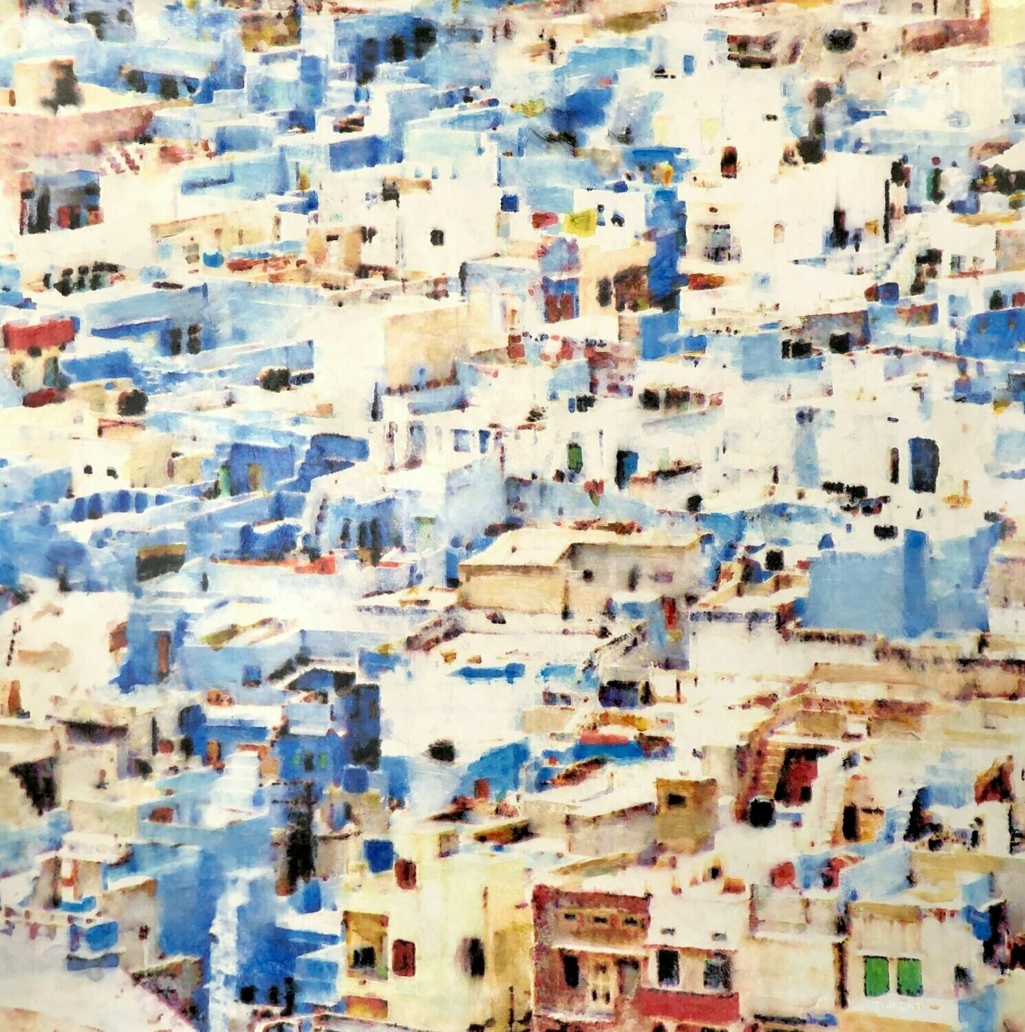 Maroc, les toits de Chefchaouen. 100x100 cm.