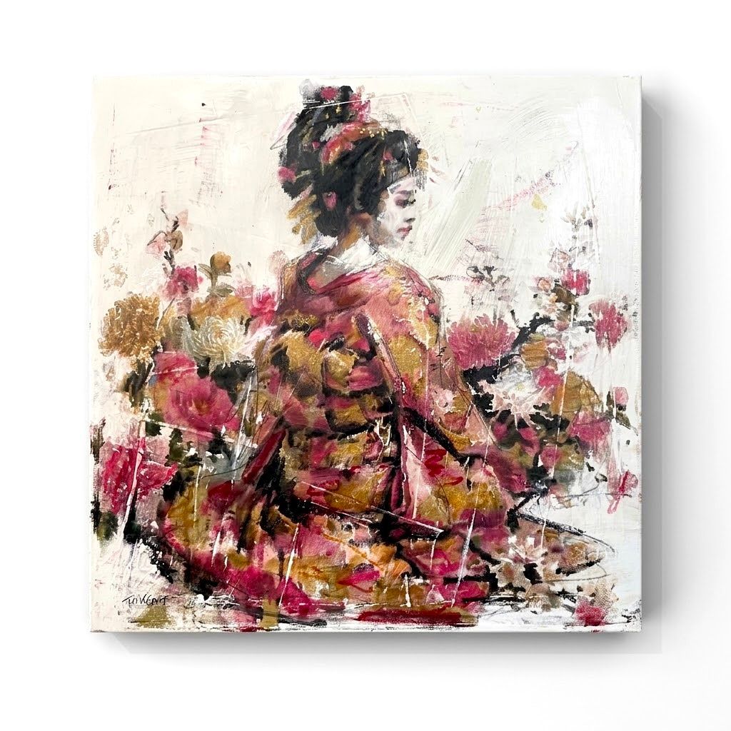 La Geisha aux fleurs roses, 40x40 cm La Geisha aux fleurs roses, 40x40 cm