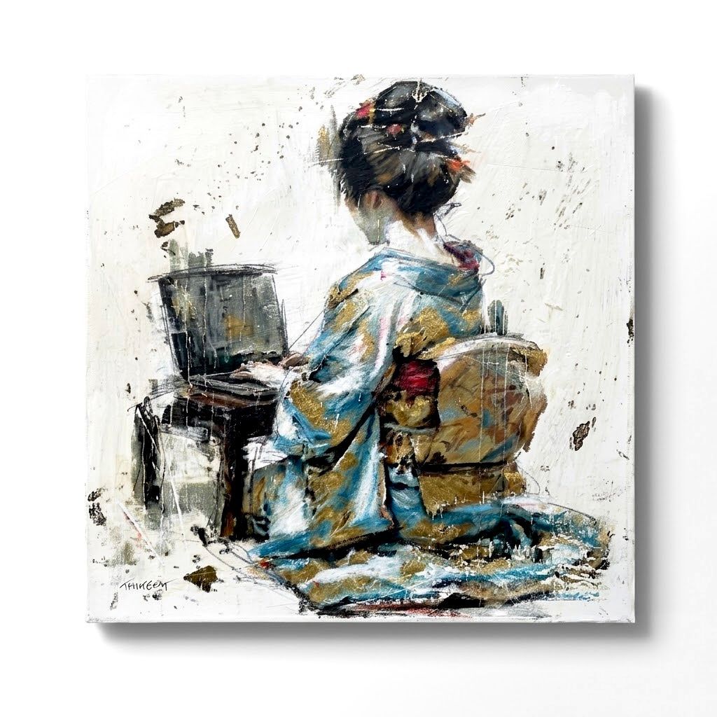 La Geisha en télétravail, 40x40 cm La Geisha en télétravail, 40x40 cm