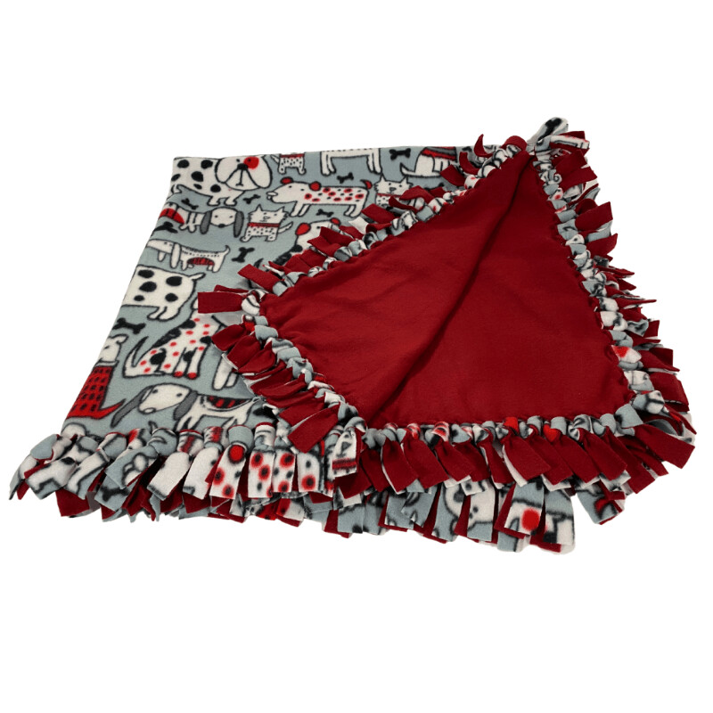Cartoon Dogs on Grey w/ Red back - Knotted-Tie, (L50" x W51")