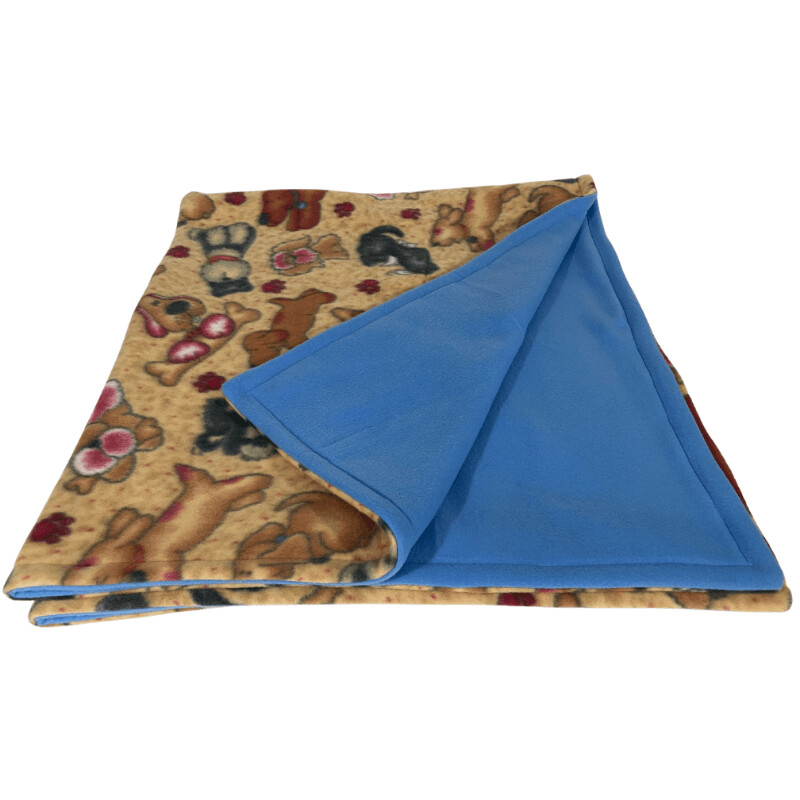 Happy Puppies on cream 
w/ Light Blue back (L58" x W52")