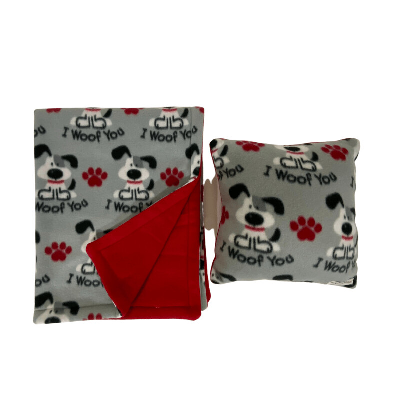 I Woof You w/ Red back Blanket & Pillow Set (Blanket L34" x W27" Pillow 12x12)