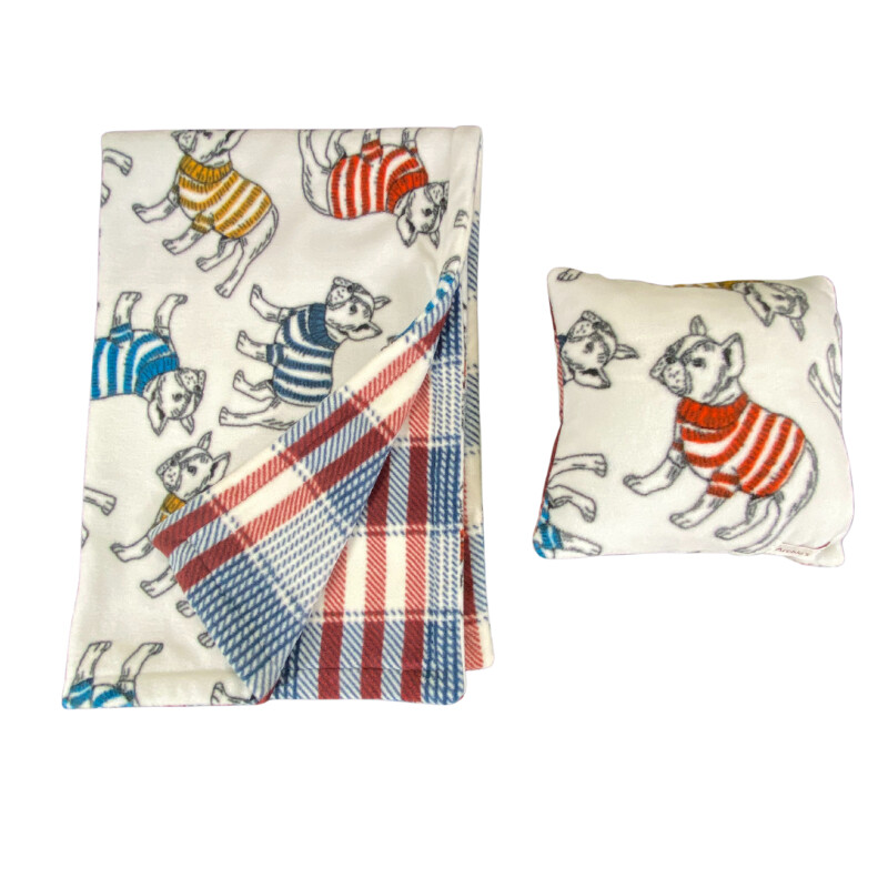 Sweater Dogs Tossed W/ Summer Living Back Blanket & Pillow Set (Blanket L41" x W27" Pillow 11x11)