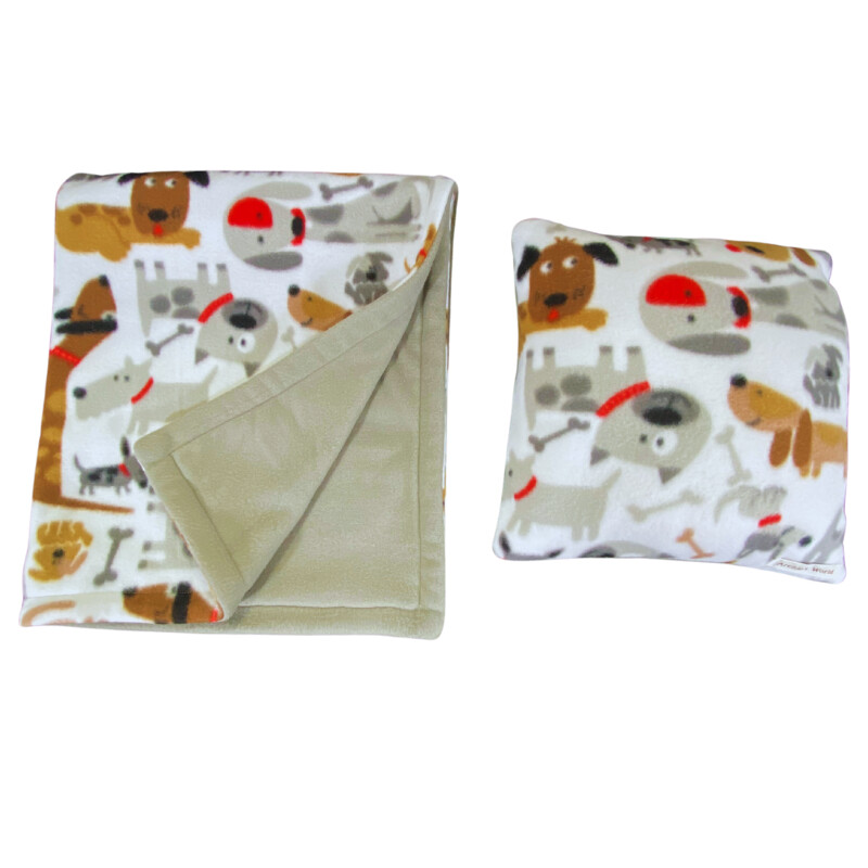 Tan Multi Dogs w/ Cloudburst back  Blanket & Pillow Set (Blanket L32" x W28" Pillow 12x12)