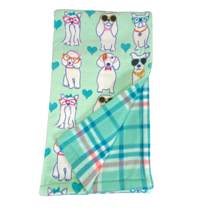 Stylish Pups on Aqua W/ Trad Ice Green Plaid Back (L52" x W56")