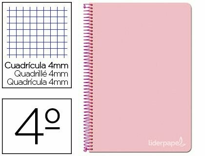 Cuaderno 4º (4mm) ROSA tapa dura serie Witty Liderpapel