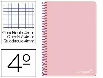Cuaderno 4º (4mm) ROSA tapa dura serie Witty Liderpapel