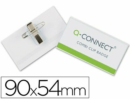 Identificador (90 x 54 mm) imperdible y pinza Q-Connect