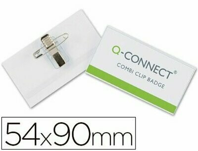 Identificador (54x90 mm) imperdible y pinza Q-Connect