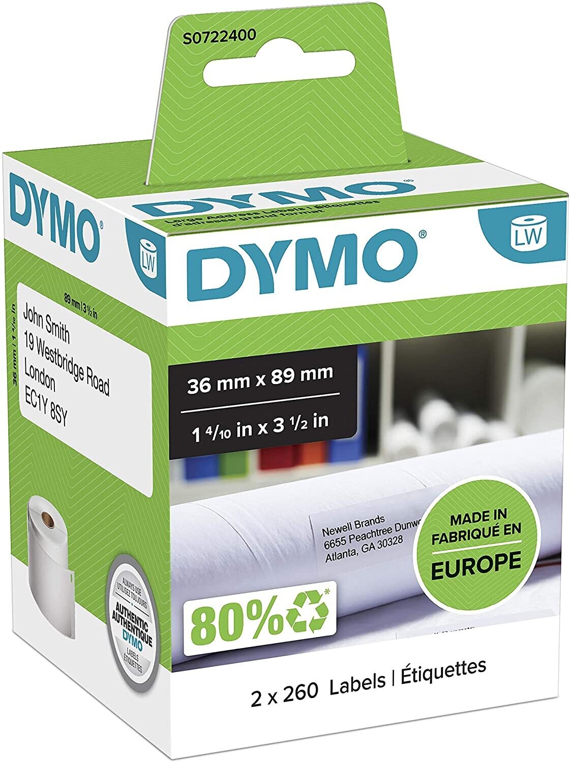 Etiqueta papel (89x36 mm) direcciones Dymo LabelWriter