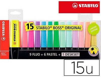 Marcador fluorescente 15 colores Boss 70 de Stabilo