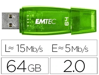 Memoria Flash USB 2.0 (64 GB) VERDE C410 de Emtec