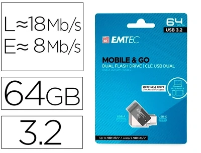 Memoria flash USB 3.2 DUAL (64 GB) to type C de Emte