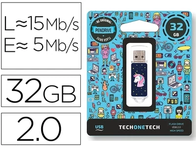 Memoria flash USB 2.0 (32 GB) Unicornio de Techonetech