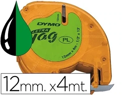 Cinta PLÁSTICO Dymo LetraTag (12mm x 4m / verde/negro)