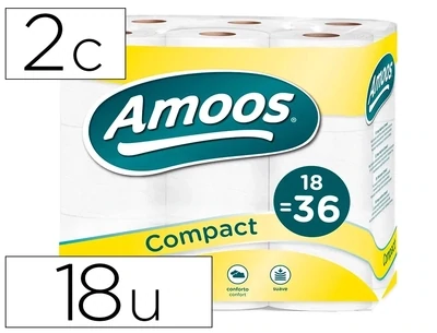 Papel higiénico doble largo 2 capas Amoos Compact