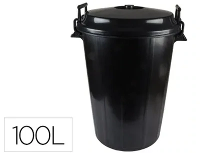 Cubo basura negro con tapa (100 litros)