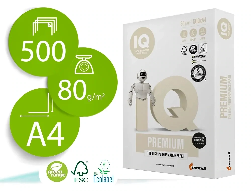 Papel fotocopiadora A4 (80 gr) IQ Premium